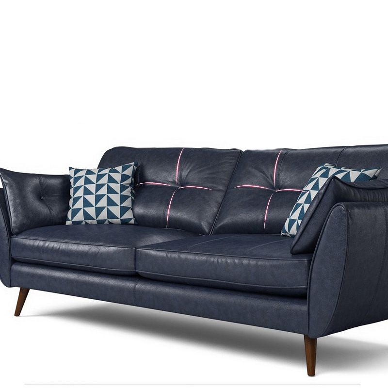 Genuine Leather Flared Arm Sofa Modern Jewel-tuft Wood Legs Sofa