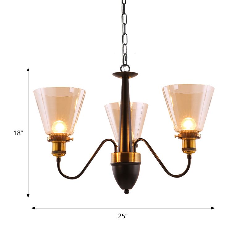 3/5 bollen kegel omhoog kroonluchter lamp armatuur vintage zwart en goud helder glazen slinger licht licht