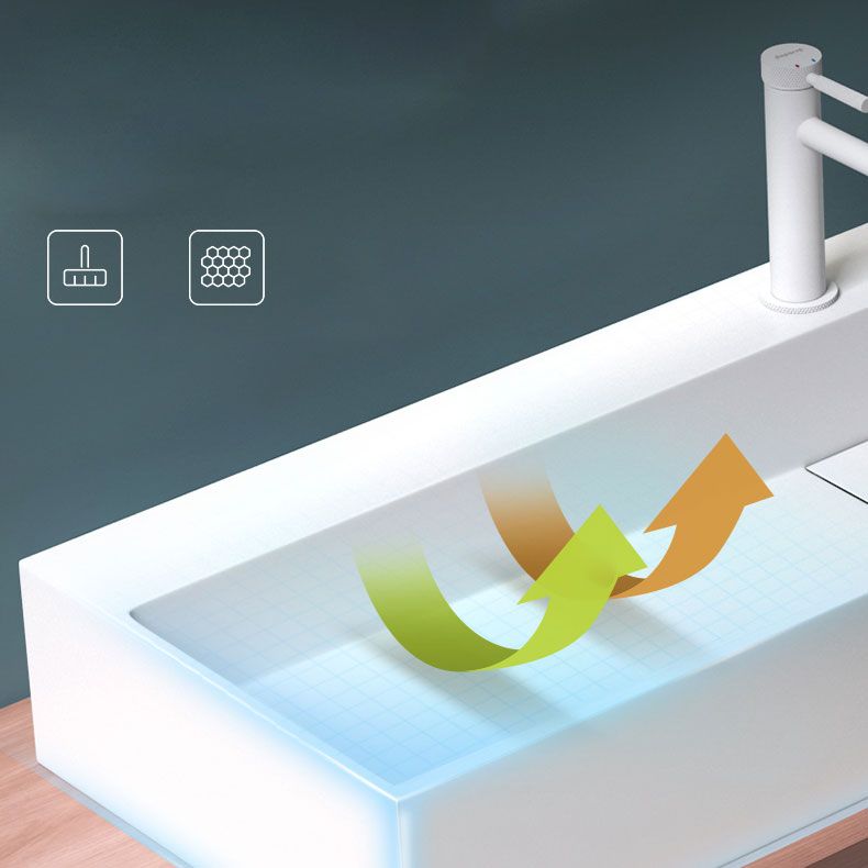 Contemporary Bathroom Sink Man Made Rock Rectangular Vessel Sink with Pop-Up Drain