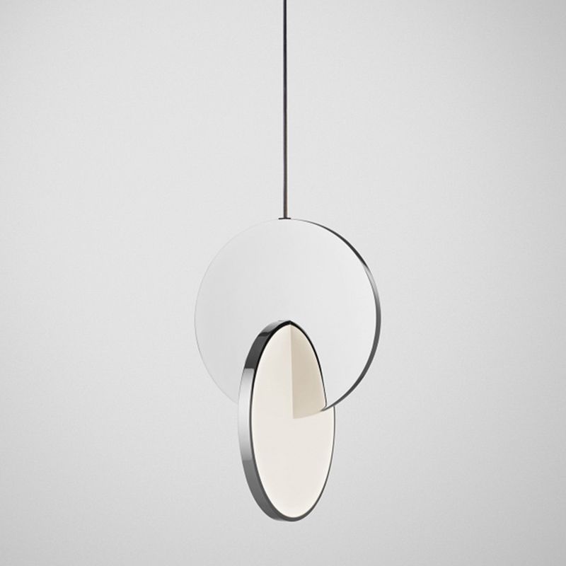 Lampada a ciondolo a LED a LED a doppia forma rotonda moderna lampada sospesa in metallo minimalista per soggiorno