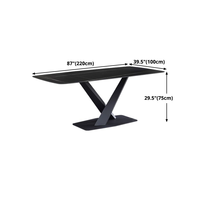 Industrial Black Table for Restaurant Rectangle Dining Table with Pedestal Base