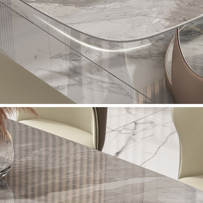 Modern Style Traditional Height Dining Set with Grey Fixed Rectangle Shape Table and Trestle Base