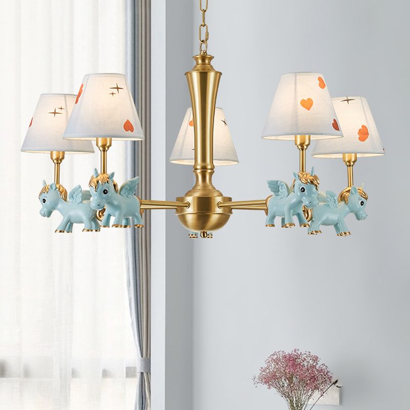 Motif de coeur lustre éclairage enfants tissu suspension de chambre à coucher avec licorne décorative
