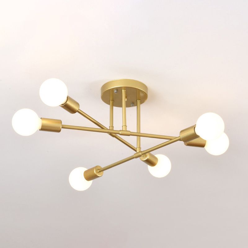 Radial 6-Light Semi Flush Mount in Modern Creative Style Bare Bulb Ceiling Light