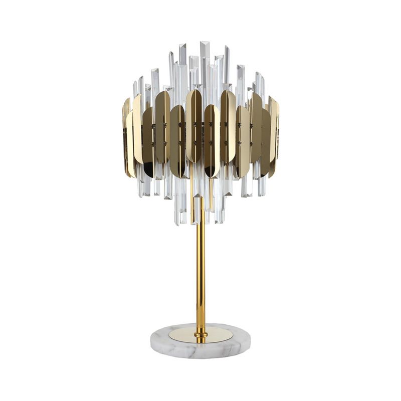 Layered Crystal Rods Table Lamp Postmodern 6 Bulbs Living Room Nightstand Light in Gold