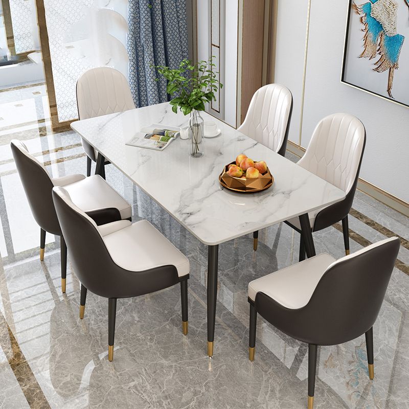 Tripod Base Dining Table Traditional Luxury Rectangle Stone and Iron Dining Table