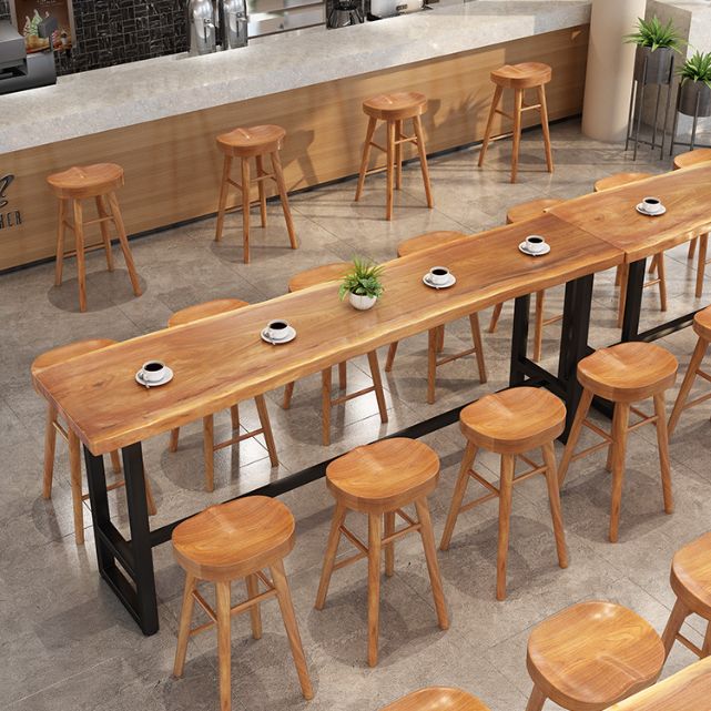 Rectangle Counter Table Footrest Wood Modern Cocktail Bar Table in Natural