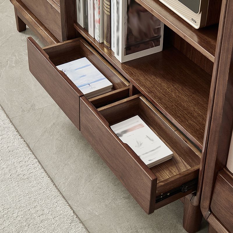 Modern Style Closed Back Bookshelf Standard Solid Wood Bookcase with Drawers