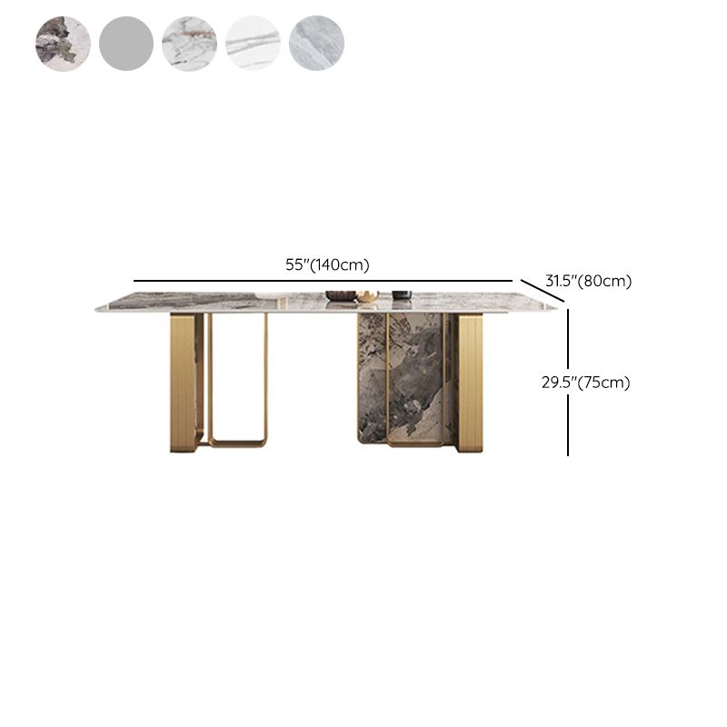 Traditional Luxury Double Pedestal Table Stainless Steel Base Rectangle Dinner Table