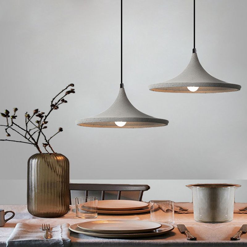 Cone Suspension Lighting Simplicity Cement 1 Head Dining Room Pendant Ceiling Light in Grey