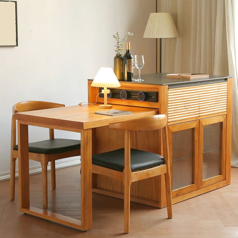 Modern Kitchen Island Table with Drawers and Glass Storage Cabinet