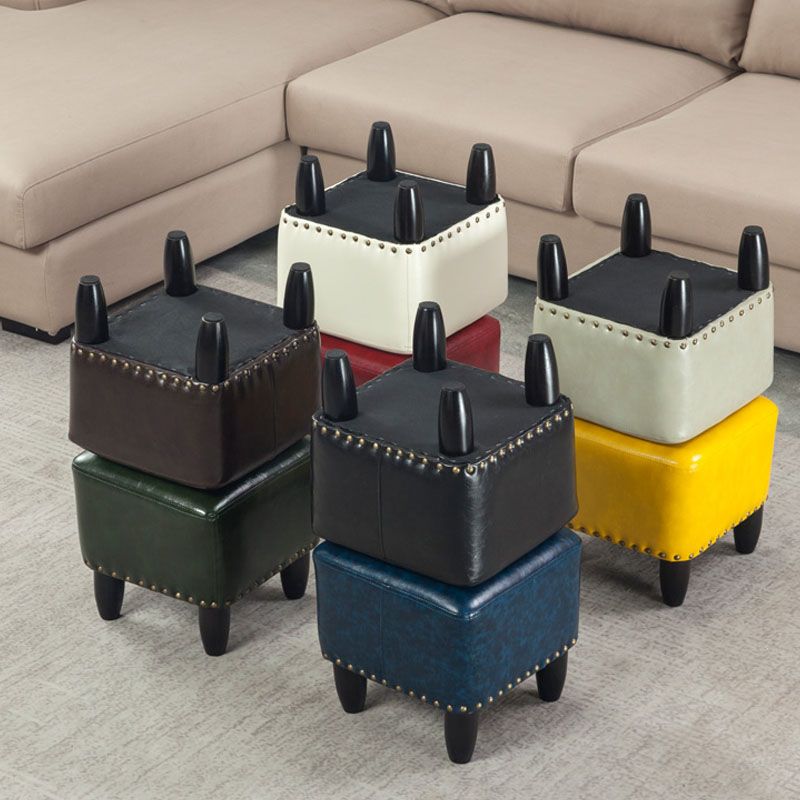 Leather Standard Stool Modern Style Simple Household Square Footstool