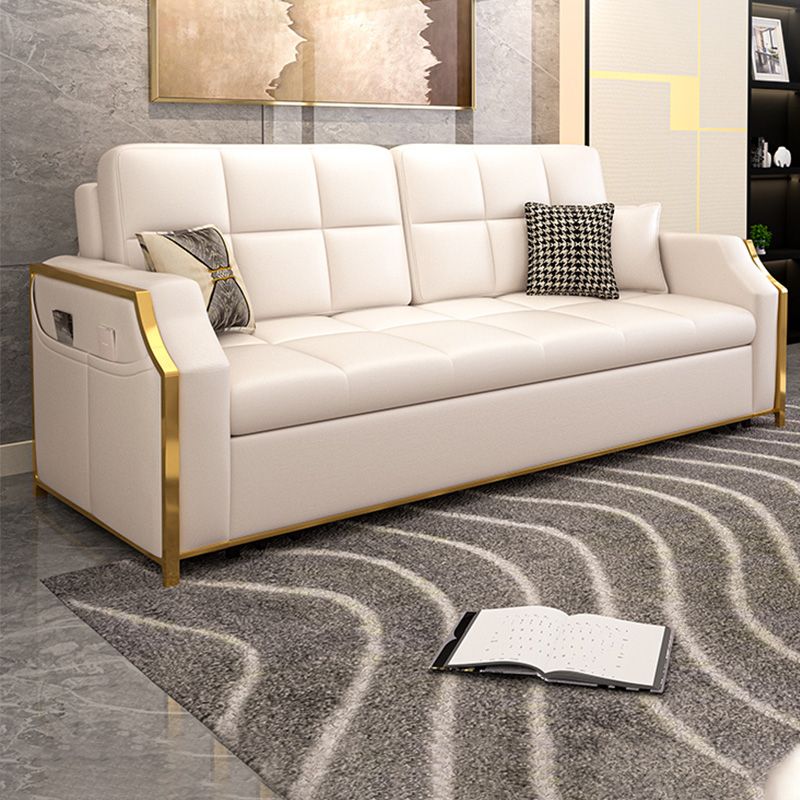 Glam Sofa Bed in White Faux leather Futon Sofa Bed Biscuit Back Sleeper