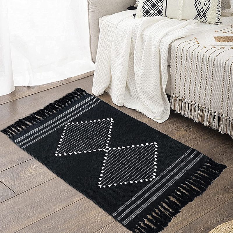 Bohemian Carpet Prismatic Pattern Area Rug Cotton Blend Fringe Indoor Rug