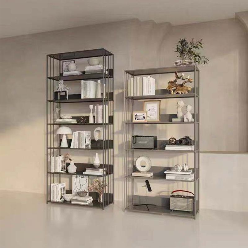 Open Metal Bookcase Modern Style Rectangular Shelve for Study Room
