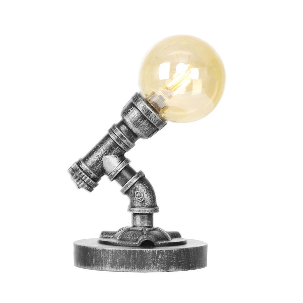 Globe Lampe de travail industrielle en verre transparent/ambre à ampoule unique pour salon, bureau, argent antique