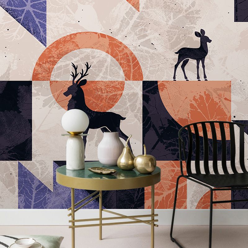 Decorative Deer and Geometries Mural Non-Woven Fabric Minimalist Wall Art for Living Room