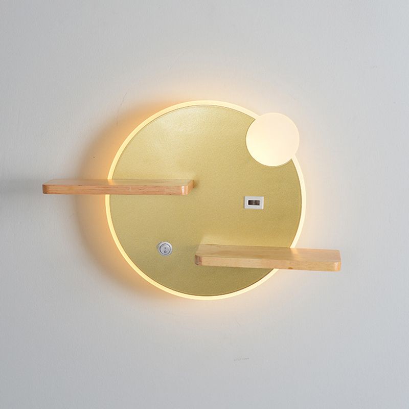 Geometric Shaped Wall Light Modern Acrylic Bedroom LED Sconce Light with Wooden Rack