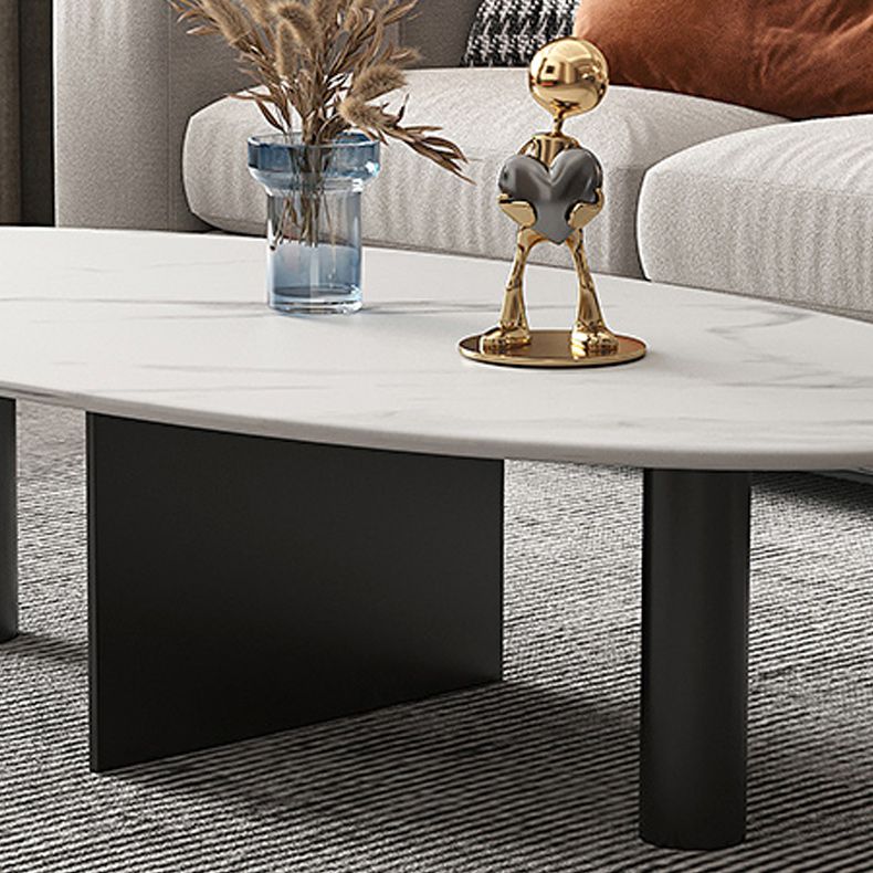 Glam Oval Stone Top Coffee Table with Metal 3 Legs Cocktail Table