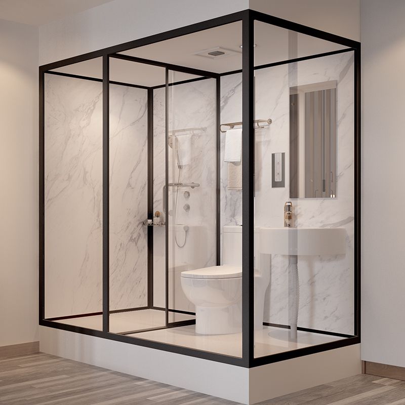 Shower Enclosure Clear Framed Single Sliding Rectangle Black Shower Stall