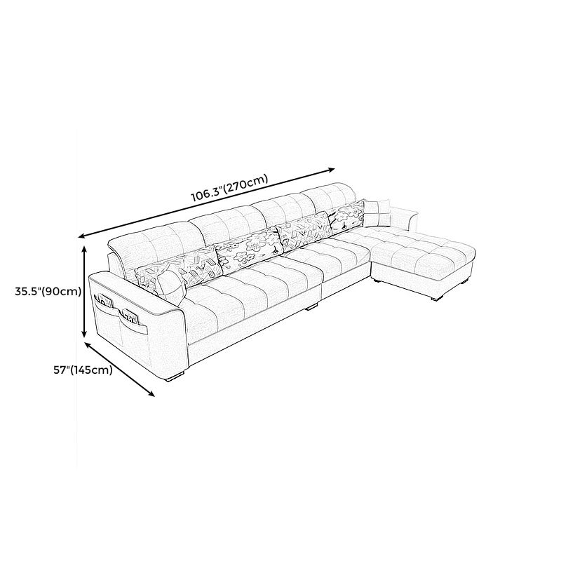 Modern Square Arm Sectionals 106.3"L High Back Sofa and Chaise with Storage