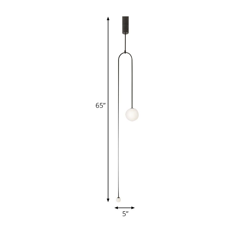 2 Lights Living Room Pendant Light with Global Glass Shade Modern Style Black Suspension Lamp, 48"/64" Length