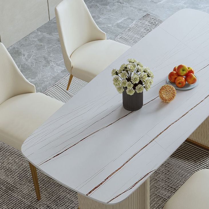 1/4/6/7/9 Pieces Rectangle Dining Set Sintered Stone Top Dining Table with Leather Chairs