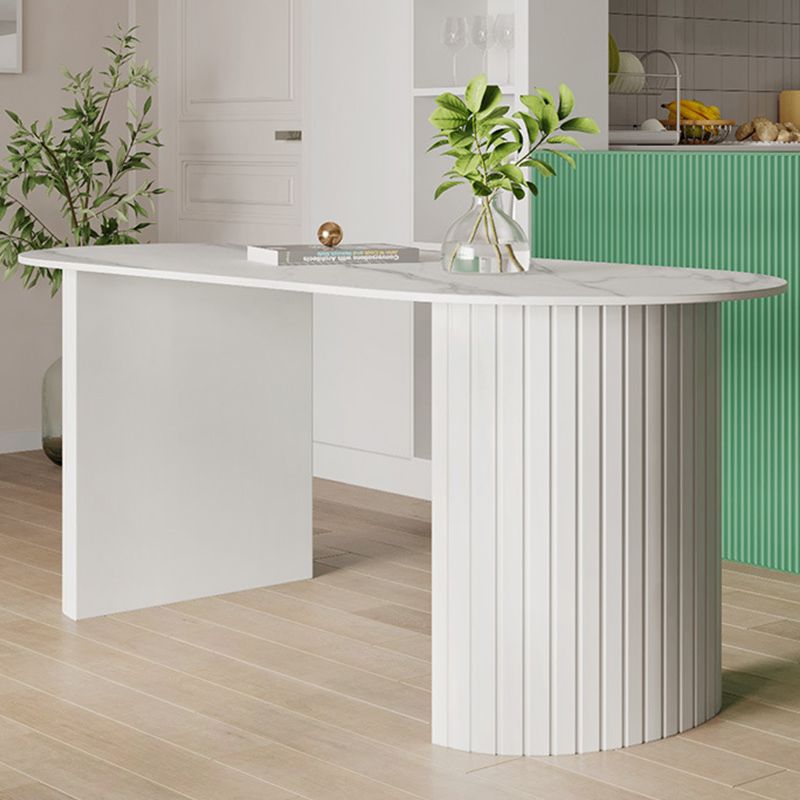 Table blanche supérieure en pierre frittée pour table de cuisine moderne de restaurant avec double piédestal