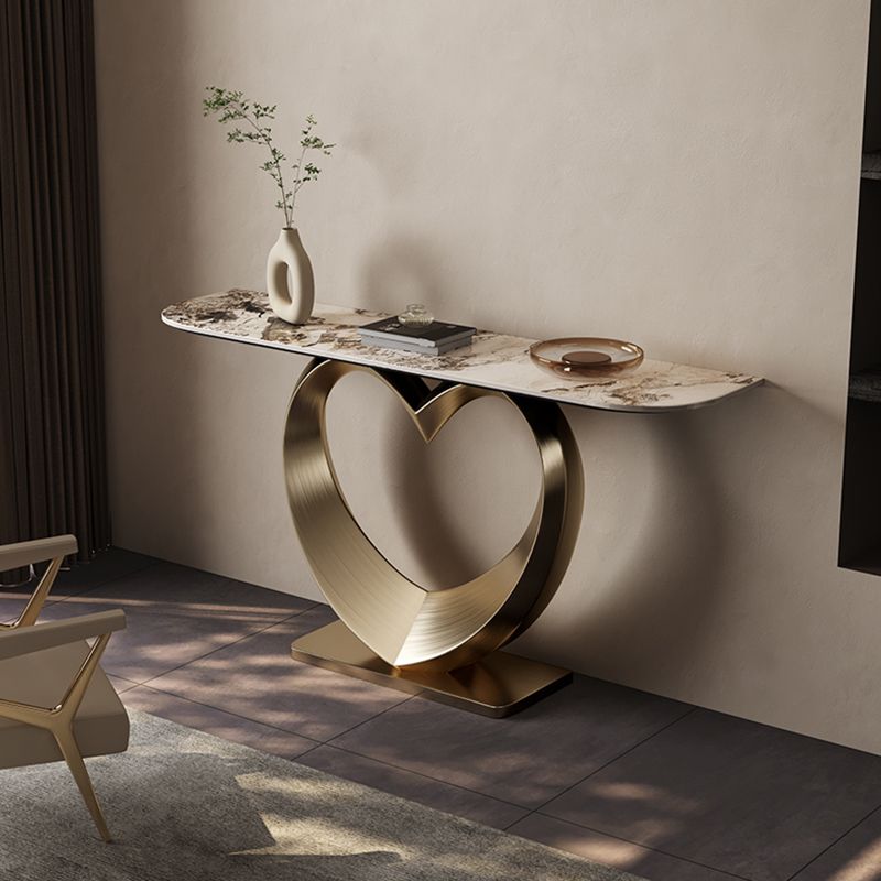 Half Moon Shape Contemporary Console Table Gold Stone Console Sofa Table