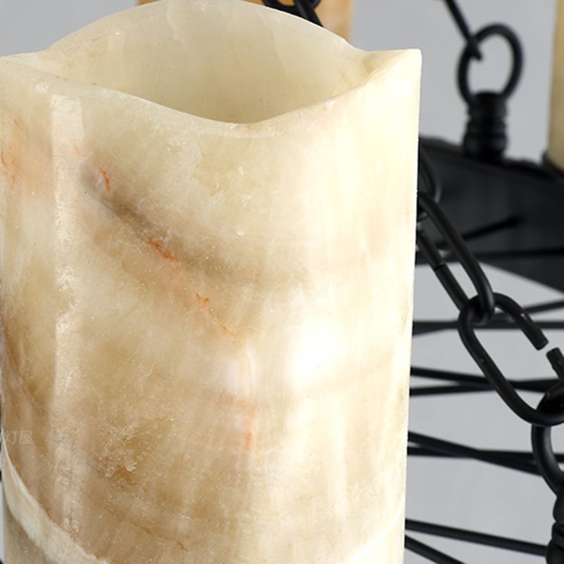 Resin Beige Pendant Lamp Cylinder 8 Lights Traditional Chandelier Light Fixture for Dining Room