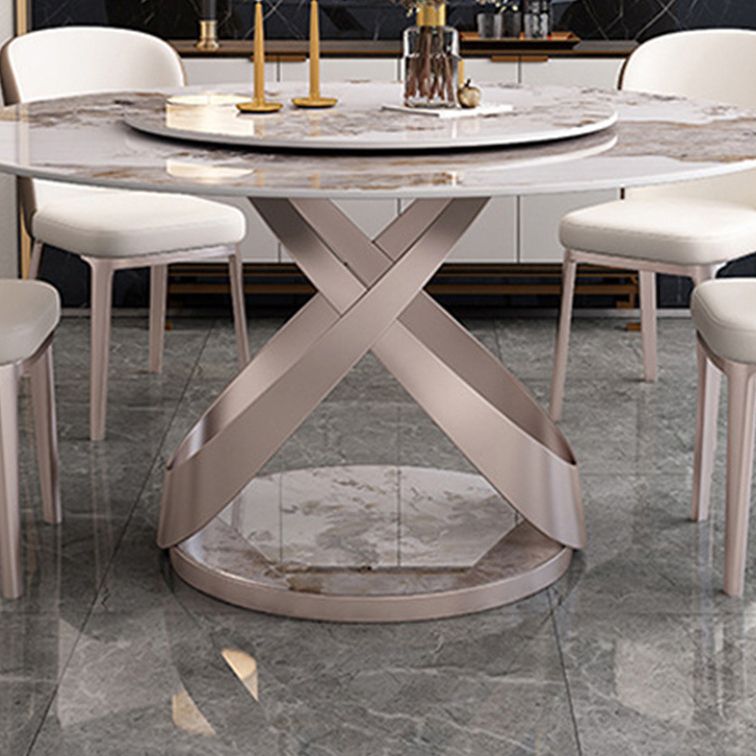 Rotatable Sintered Stone Dining Table Modern Round Table with Metal Pedestal