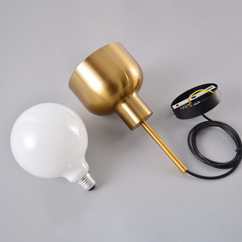 Postmodern Metal Pendant Light 1-Light Small Bedside Suspension Light Fixture in Brass