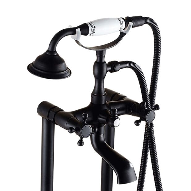 Traditional Floor Mounted Copper Freestanding Tub Filler Spray Gun Tub Filler Trim