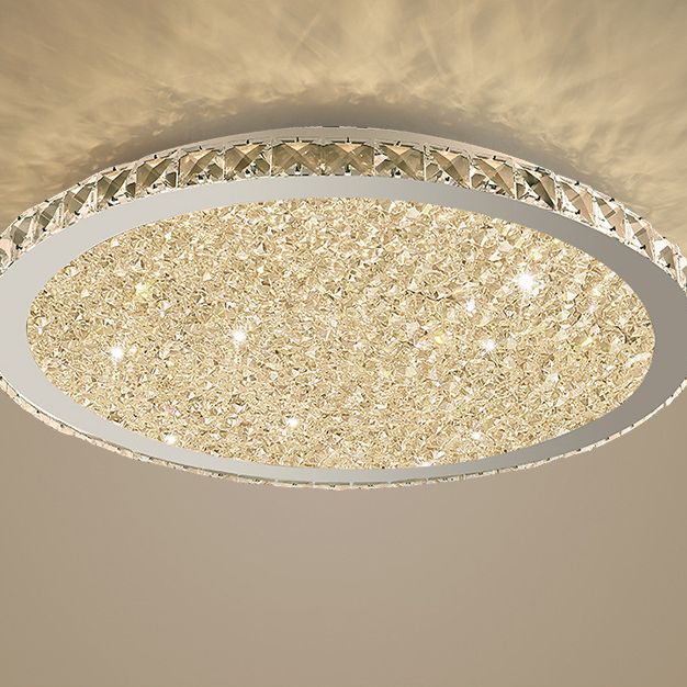 Modern Minimalist Crystal Flush Mount Ceiling Lamp Round Shape LED Flush Mount Lighting for Bedroom