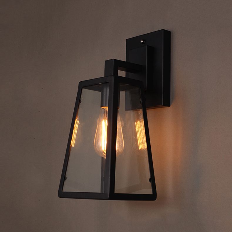 Retro Glass Shade Wall Light Black 1 Light 10.5" High Wall Sconce for Bar