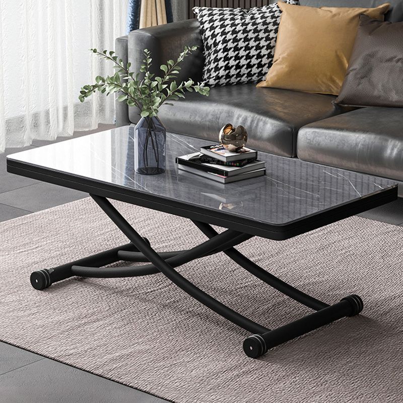 8.6"H Modern Metal Cross Base Glass Rectangular Adjustable Coffee Table