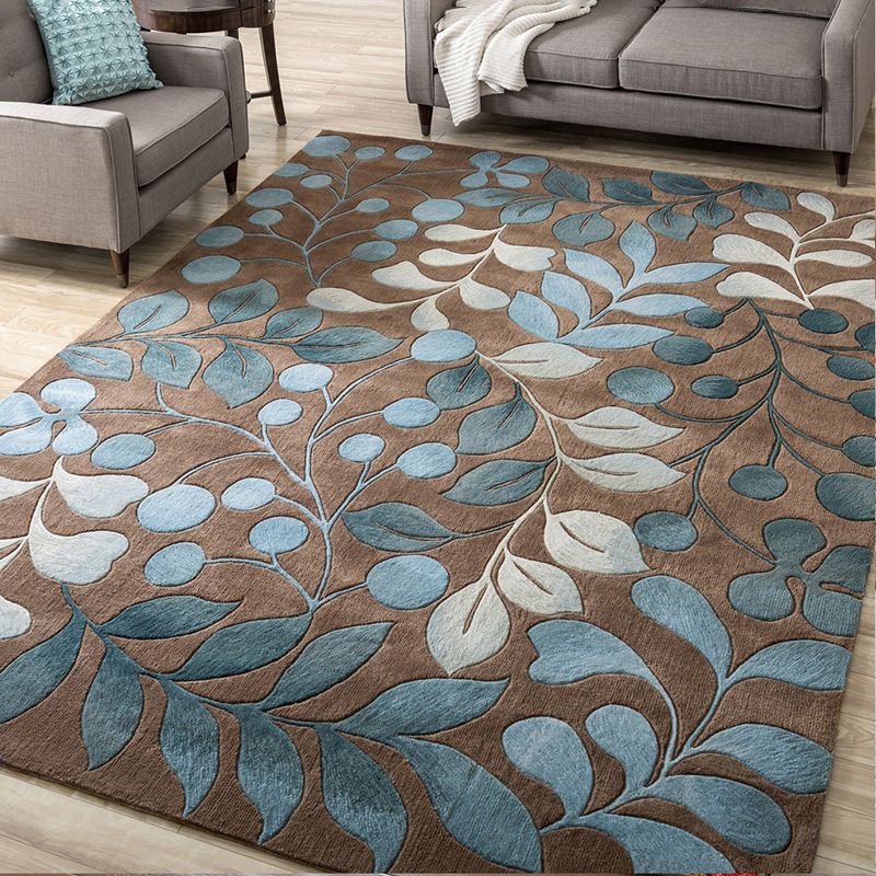 Modern Living Room Carpet Plant Pattern Polyester Area Rug Non-Slip Backing Rug