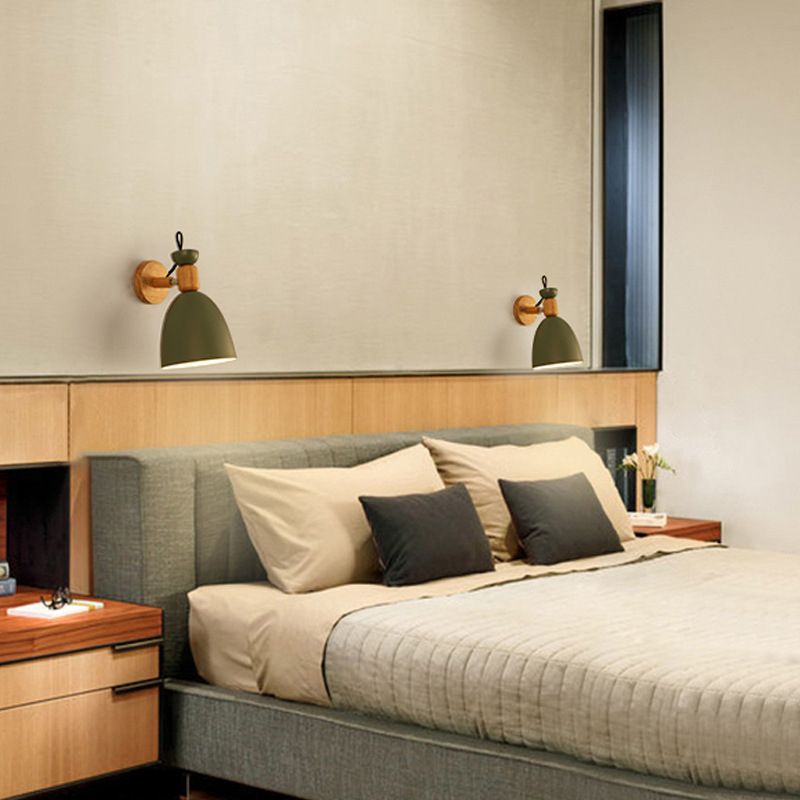 Wrought Iron Macaron Wall Sconce in Modern Concise Style Wooden Dome Wall Lamp for Interior Spaces