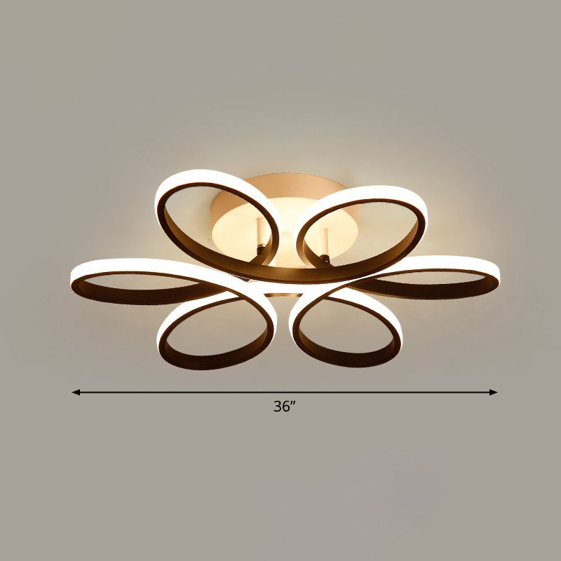Floral Metal Flush Light Fixture Modern LED Black Semi Flush Ceiling Light for Bedroom