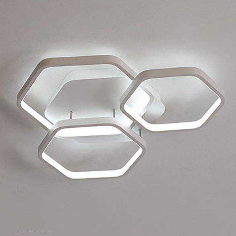 Modern Hexagon Flush Light Fixture Metal Flush Mount Ceiling Light in White