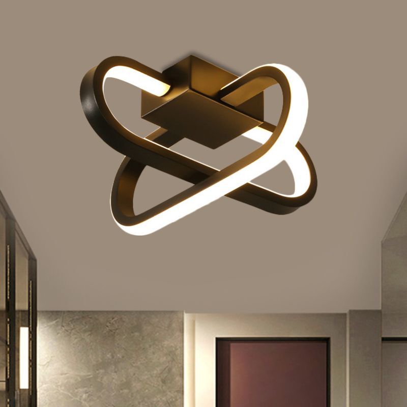 Hotel LED inbouwlamp moderne zwart/witte plafondlamp met gekruiste langwerpige acrylkap in warm/wit licht