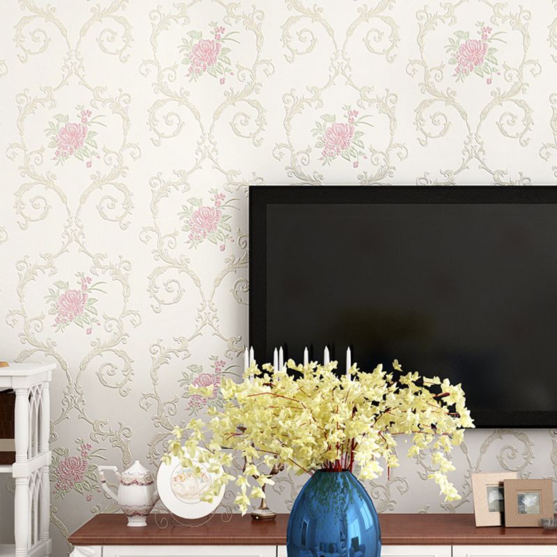 Semi-Gloss Soft Color Wallpaper Rustic Embroidered Peony Wall Art, 33' L x 20.5" W