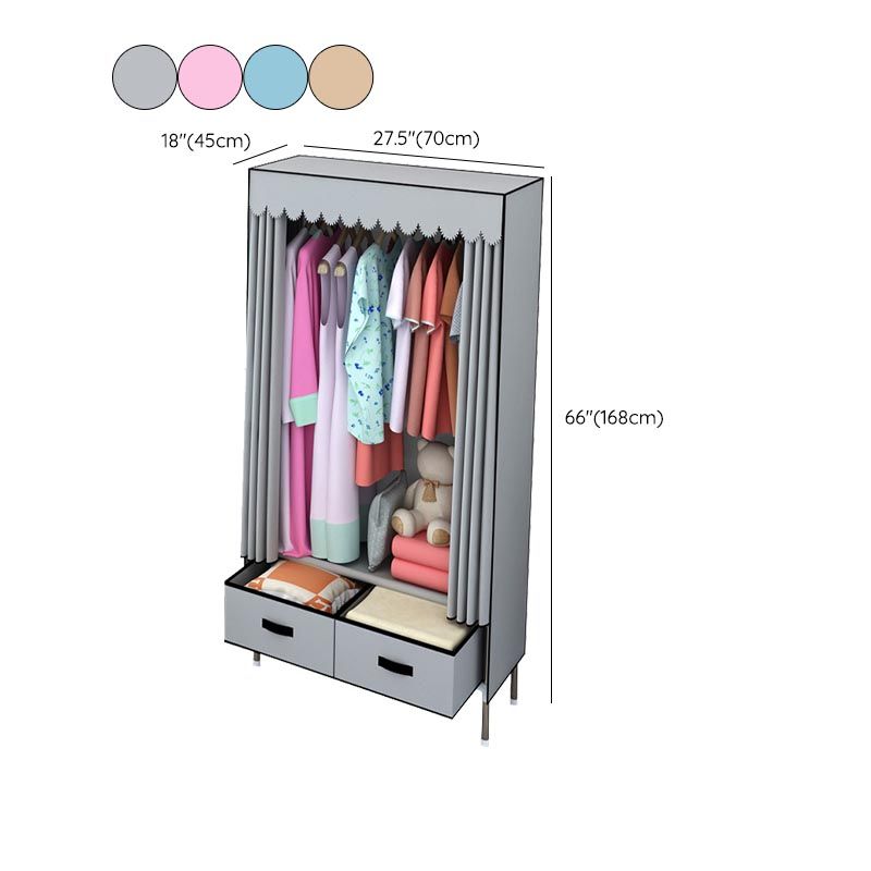 Contemporary Style Metal Wardrobe 2 Drawers Wardrobe Closet with Legs
