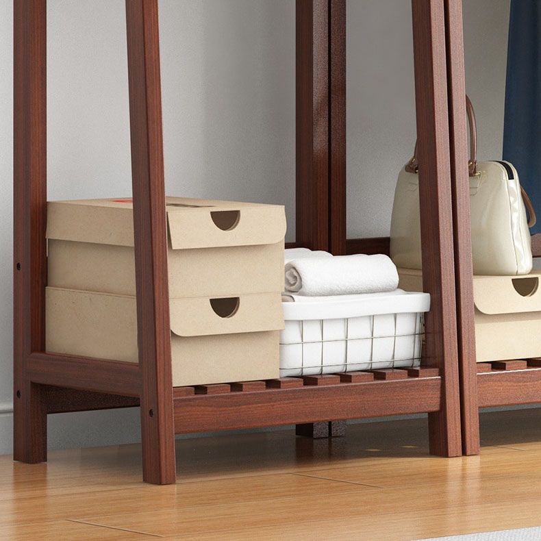 Contemporary Wardrobe Armoire Pine Wood Armoire with Garment Rod for Home