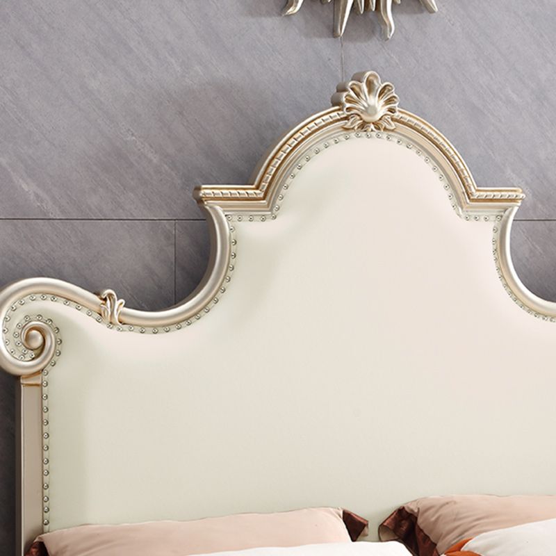 Solid Wood Upholstered Bed Frame Victorian Beige Standard Bed with Nailhead Trim