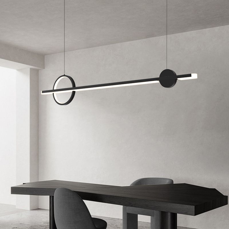 Linear LED Modern Ceiling Pendant Fixture Aluminum Kitchen Island Light in Dark Black