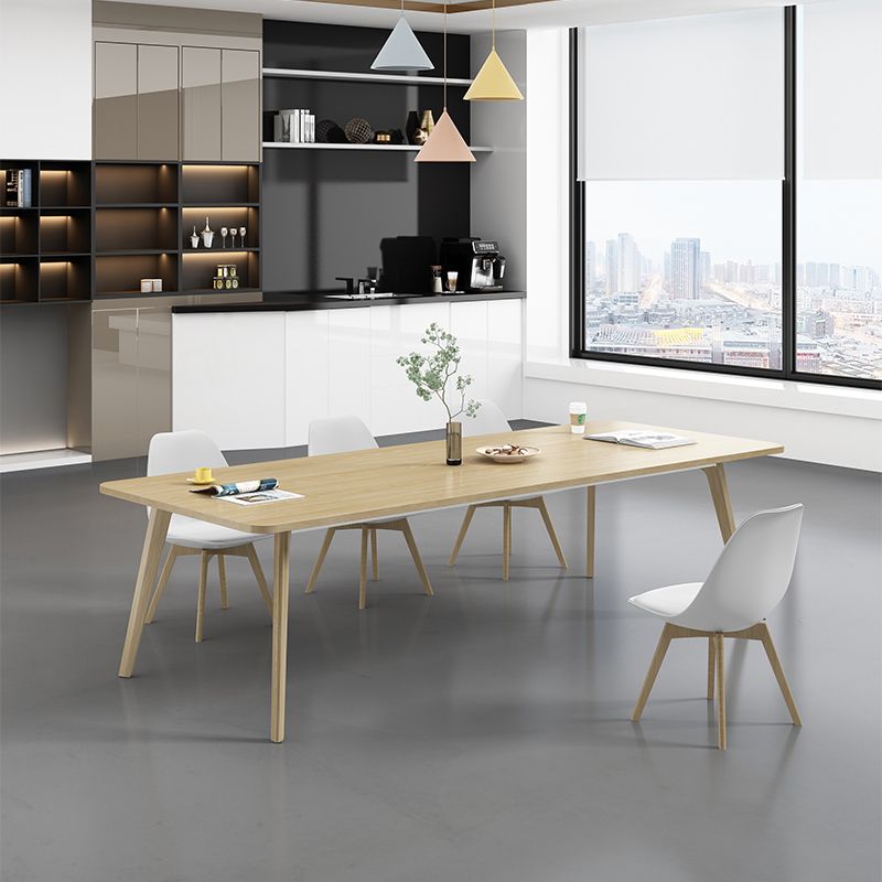 Mesa rectangular contemporánea de madera maciza, mesa superior de madera con 4 patas