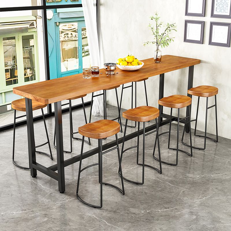 Brown Rectangle Bar Dining Table Contemporary Bar Table with Black Trestle Base