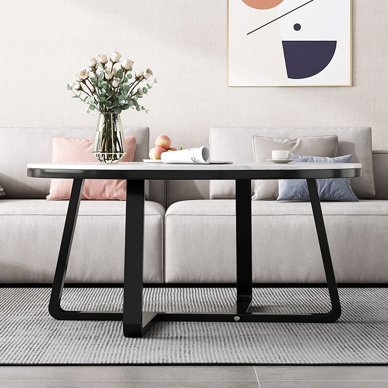 Glam Slate Round Cocktail Table in White 17.7" H Frame Coffee Table