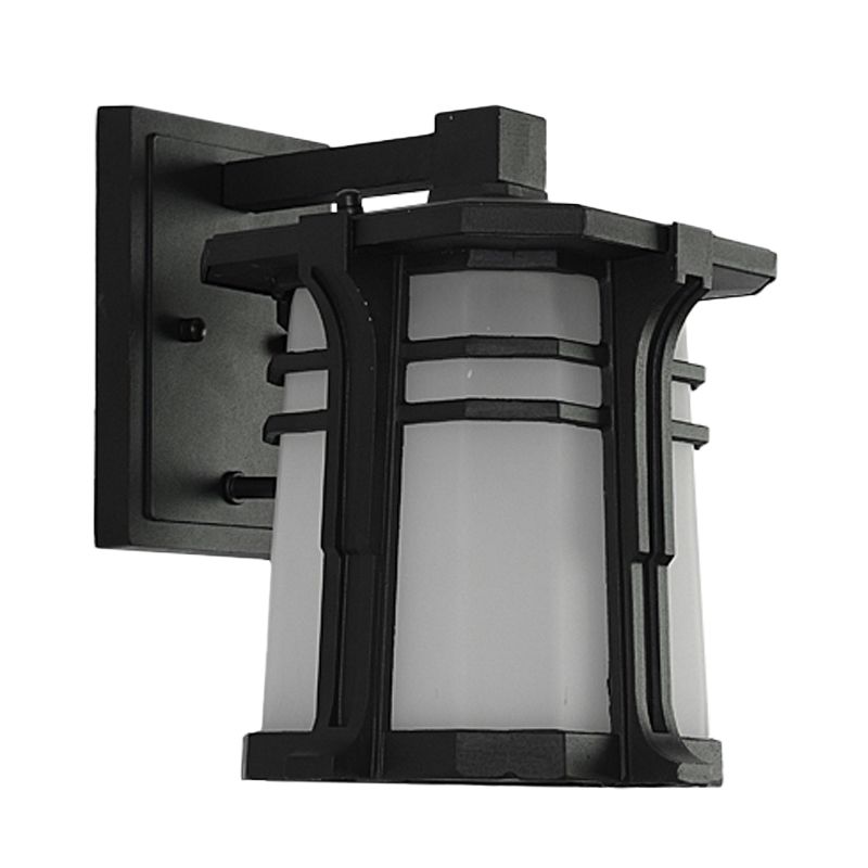 Bronze/Black Lantern Wall Light Lodge Opal Frosted Glass Single Bulb Outdoor Wall Lighting Fixture